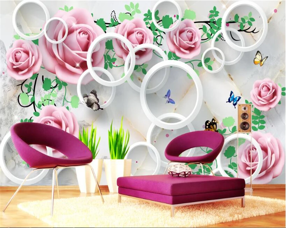 beibehang wall papers home decor behang Custom Stylish 3D Rose Flower Marble Stereo TV Background Wallpaper papel de parede 3d