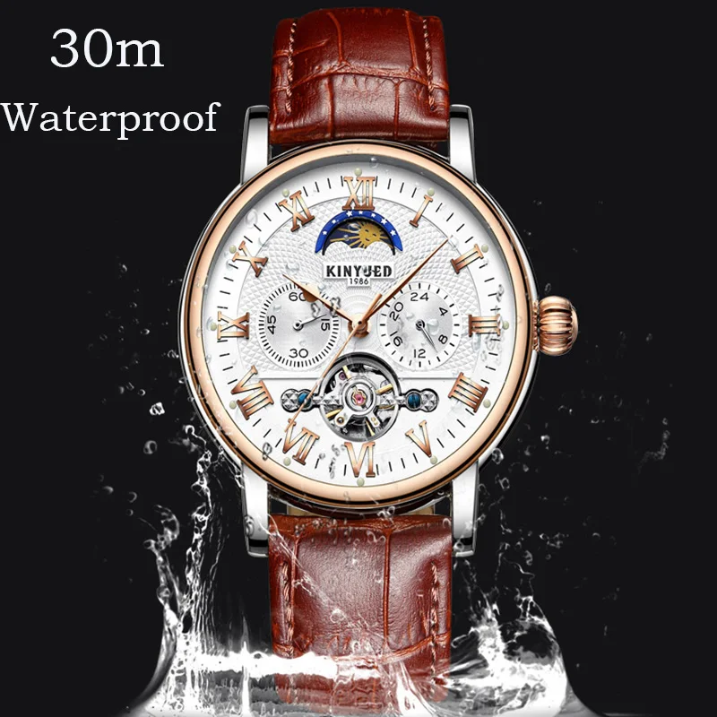 Часы KINYUED Moon Phase Мужские автоматические водонепроницаемые спортивные деловые с