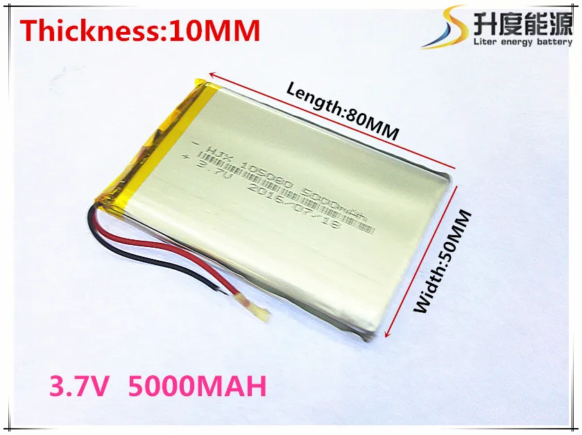 Polymer battery 5000 mah 3.7V 105080 smart home MP3 speakers Li-ion battery for dvr,GPS,mp3,mp4,cell phone,speaker
Polymer battery 5000 mah 3.7V 105080 smart home MP3 speakers Li-ion battery for dvr,GPS,mp3,mp4,cell phone,speaker