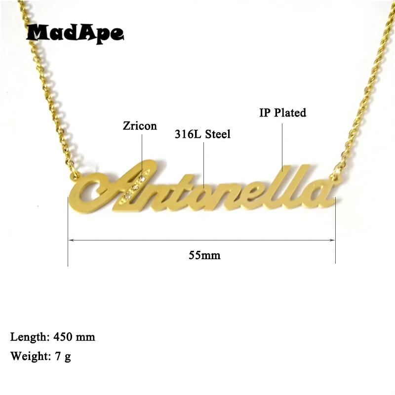 MadApe "Antonella" Name Necklace Gold Color Stainless Steel Personalized Custom Necklaces,Custom Name pendant Necklace for women
MadApe "Antonella" Name Necklace Gold Color Stainless Steel Personalized Custom Necklaces,Custom Name pendant Necklace for women