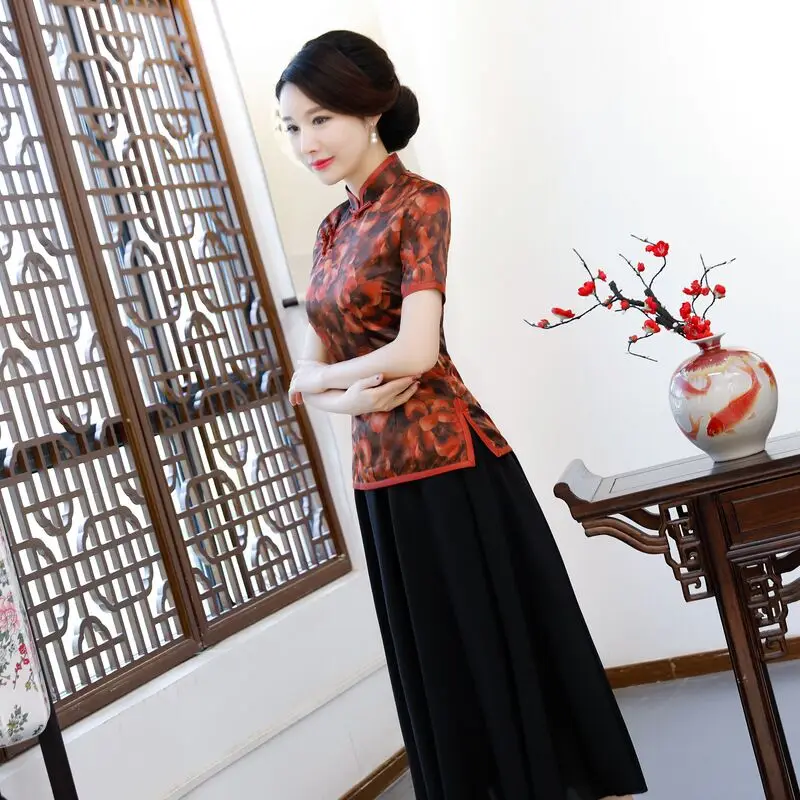 Fashion Chinese Womens Shirt Polyester Silk Tops Mandarin Collar Blouse Lady Clothing cheongsam Short Qipao Dress Flowers S-4XL
Fashion Chinese Womens Shirt Polyester Silk Tops Mandarin Collar Blouse Lady Clothing cheongsam Short Qipao Dress Flowers S-4XL