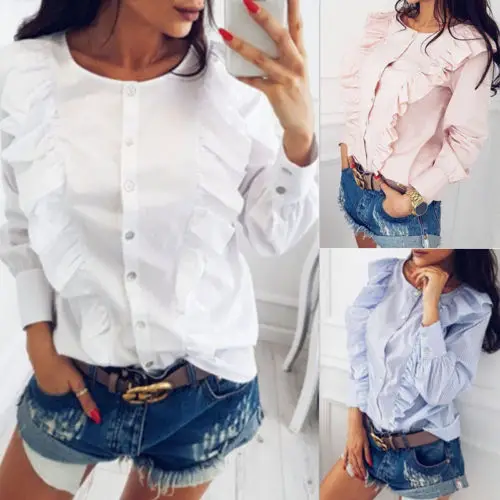 Fashion Womens Ladies Long Sleeve Blouses O-neck Casaul Frill Ruffles Solid Button Collar Tops Blouse
Fashion Womens Ladies Long Sleeve Blouses O-neck Casaul Frill Ruffles Solid Button Collar Tops Blouse