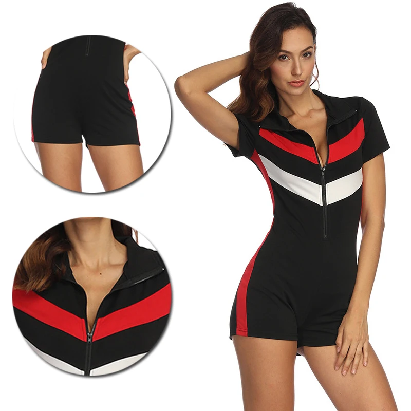 Summer Women Bodycon Rompers Womens Slim Fit Jumpsuit Chest Zipper Contrast Color Short Sleeve V-neck Shorts Bodysuit
Summer Women Bodycon Rompers Womens Slim Fit Jumpsuit Chest Zipper Contrast Color Short Sleeve V-neck Shorts Bodysuit