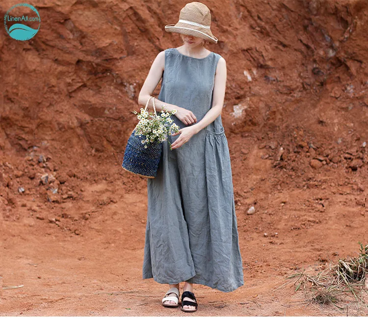 LinenAll original women's summer light gray blue 100% linen three-dimensional large pocket sleeveless loose vest dress gown
LinenAll original women's summer light gray blue 100% linen three-dimensional large pocket sleeveless loose vest dress gown