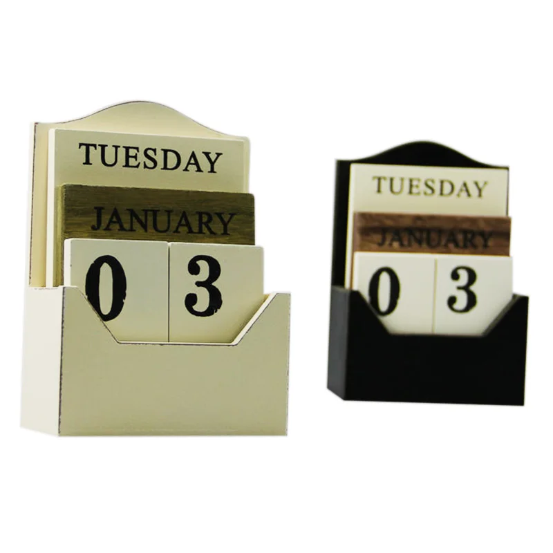 Черный/белый деревянный Настольный календарь Ретро винтажный блок вечный