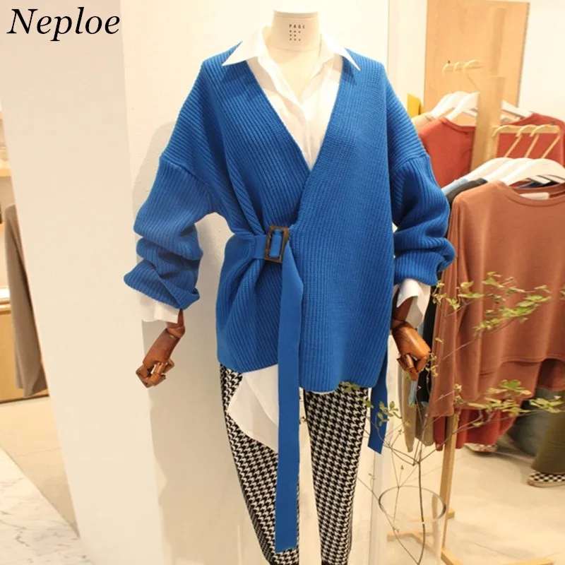 Neploe V шеи со шнуровкой кардиганы свитер женский 2019 осень зима Повседневный