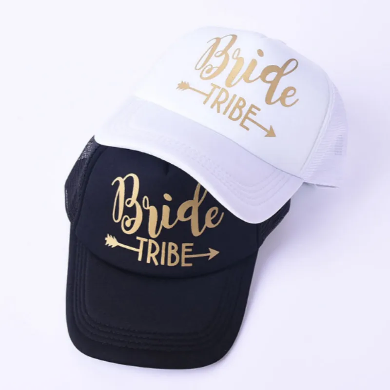 Свадебная вечеринка надпись Bride Tribe сетчатая шляпа с золотым принтом летняя