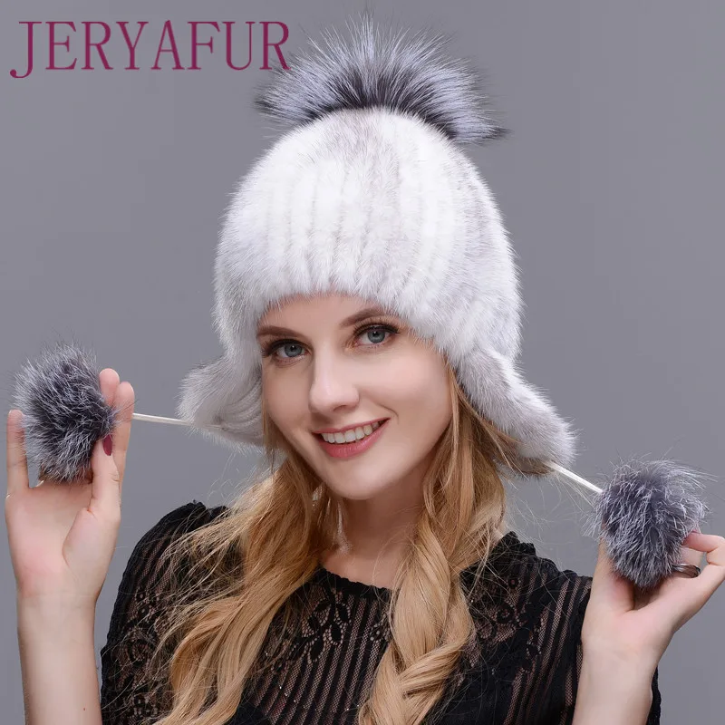 Jeryafur зима Женская норковая шапка Новый шляпу чтобы защитить уши из норки и песца