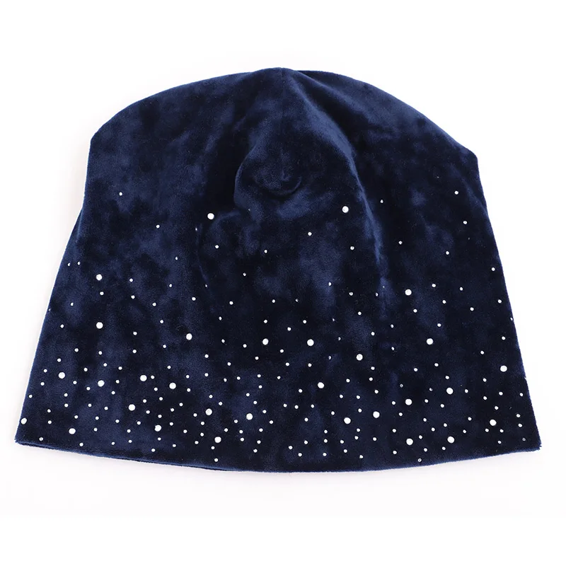 2019 Fashion Diamond Decorative Beanies Hat Velvet Winter Ladies Woman Warm Skullies Soft Cap Slouchy Female Rhinestone Bone | Аксессуары