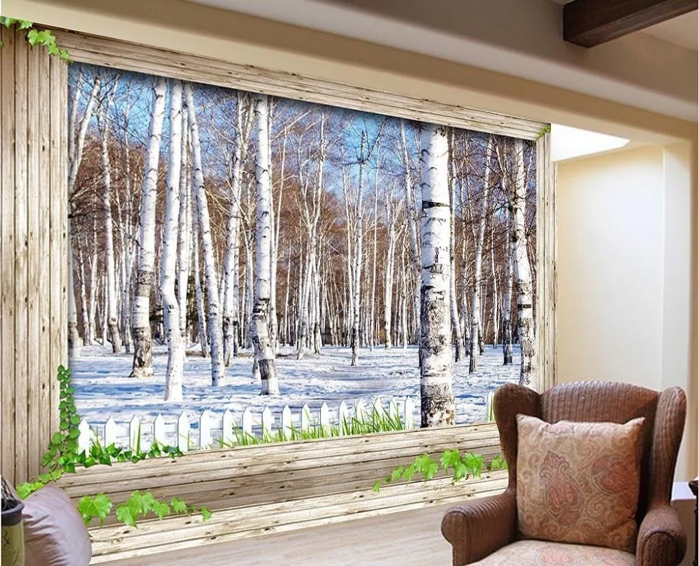 3D ТВ фон из снежной березы 3d обои для комнаты пейзаж на заказ настенные украшения