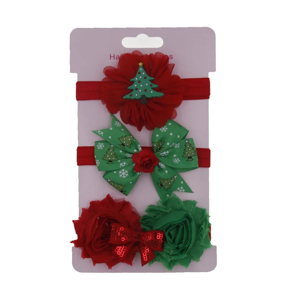 Распродажа 3 шт. эластичная повязка на голову с цветами и рождественской елкой