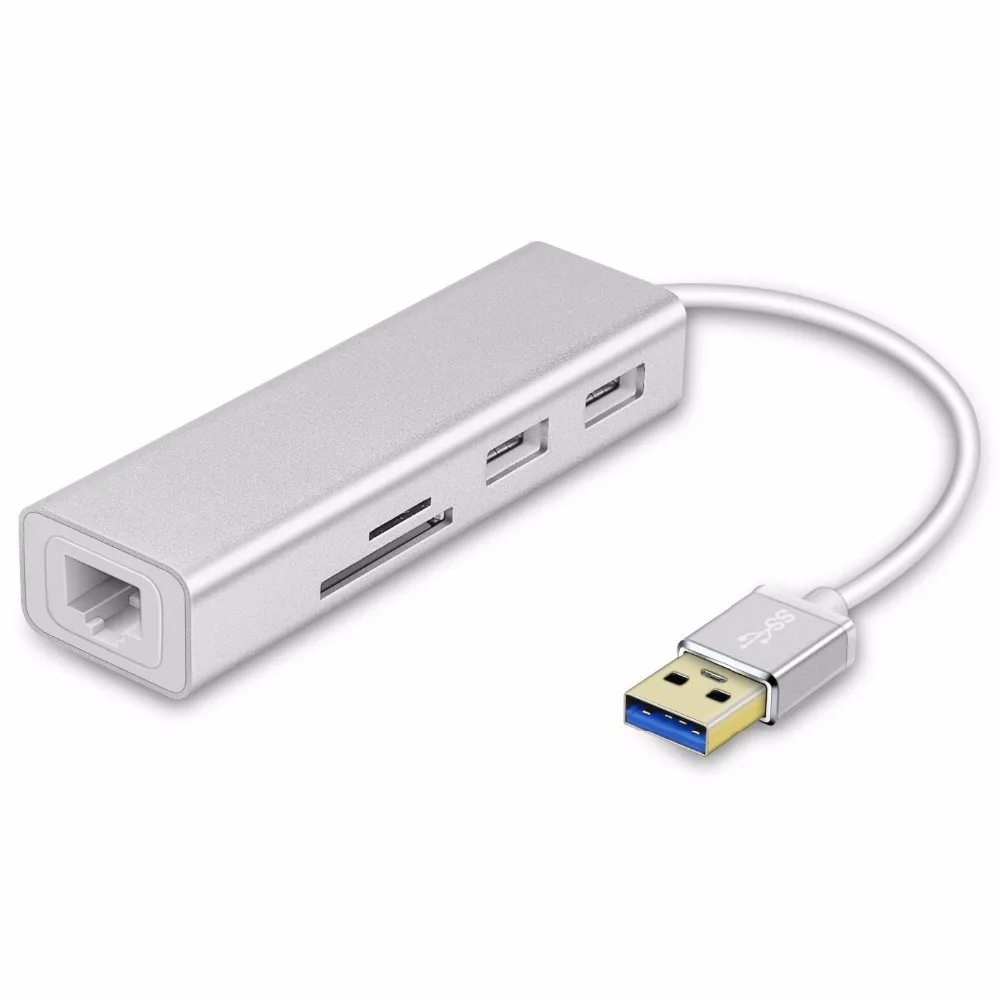 Мини алюминиевый концентратор USB 3 0 с 2 портами SD/TF кардридер и RJ45 10/100/1000 гигабит