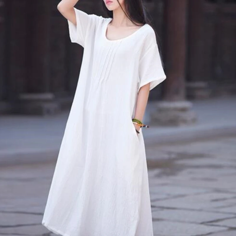 -/ Vintage Casual Solid Color Cotton Linen Dress Women Summer Half Sleeve Robe Dress Lady Dress
-/ Vintage Casual Solid Color Cotton Linen Dress Women Summer Half Sleeve Robe Dress Lady Dress