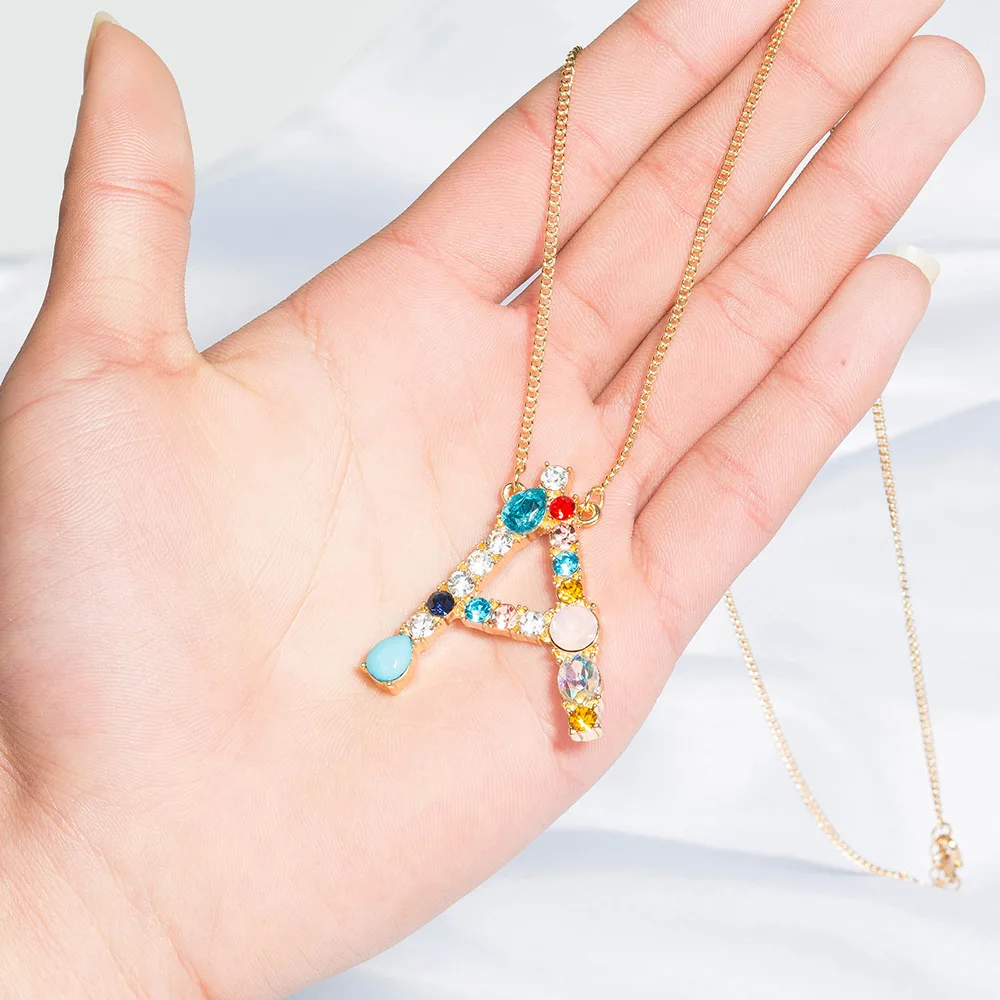 NEW Initial Multicolor CZ Necklace Personalized 26 Letter Name Jewelry For Women Accessories Girlfriend Gift | Украшения и