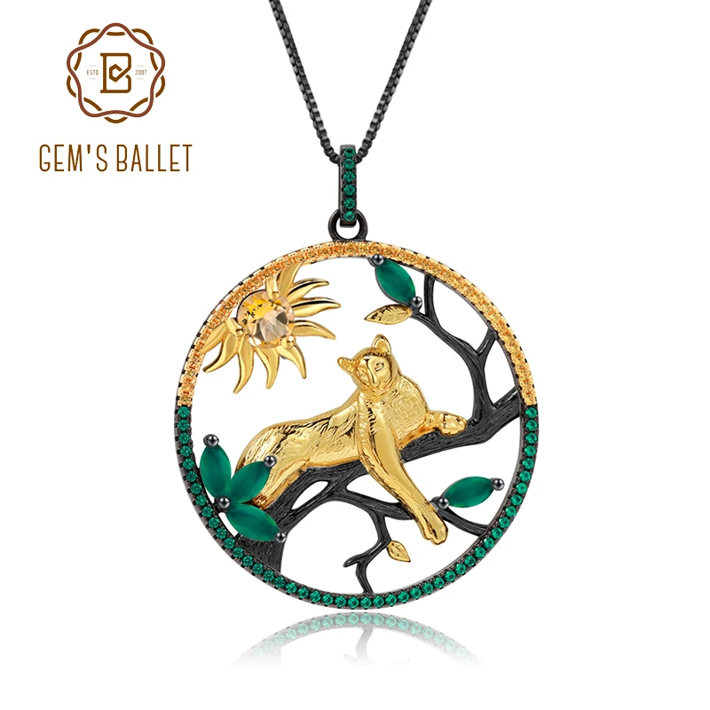 GEM'S BALLET 925 Sterling Silver Natural Citrine Agate Handmade Leopard on the Tree Pendant Necklace Fine Jewelry For Women
GEM'S BALLET 925 Sterling Silver Natural Citrine Agate Handmade Leopard on the Tree Pendant Necklace Fine Jewelry For Women