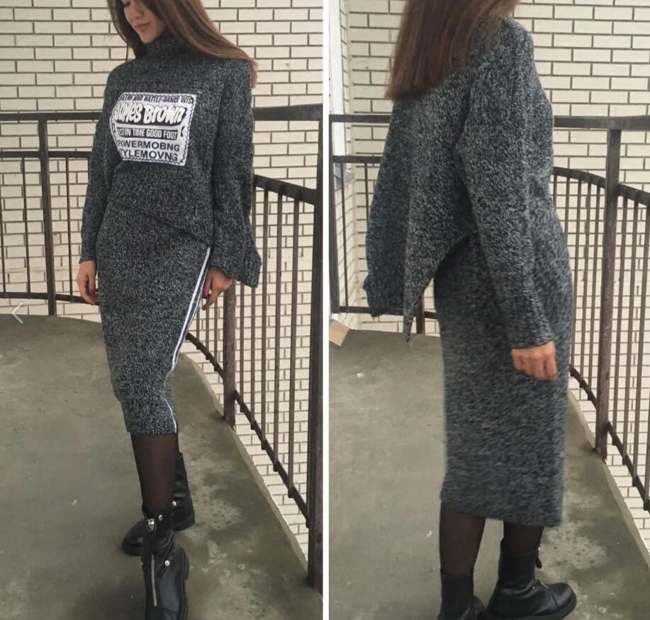 Tracksuits Sale Blends Full Pattern Turtleneck Mid-calf 2017 New Women 's Suit Knitting Sweater Fashion Suits Letter + Skirt
Tracksuits Sale Blends Full Pattern Turtleneck Mid-calf 2017 New Women 's Suit Knitting Sweater Fashion Suits Letter + Skirt