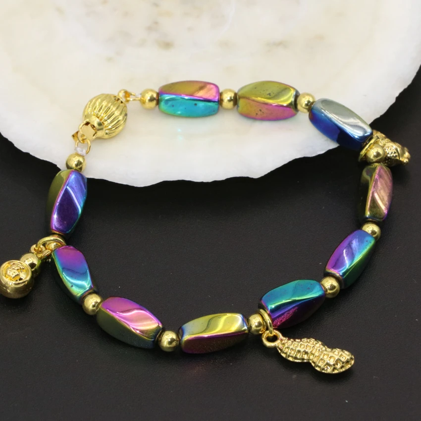 Multicolor twist tube barrel hematite beads 6*13mm strand beaded bracelets high grade gold color spacer jewelry 7.5inch B2718|bead bracelet|bracelet