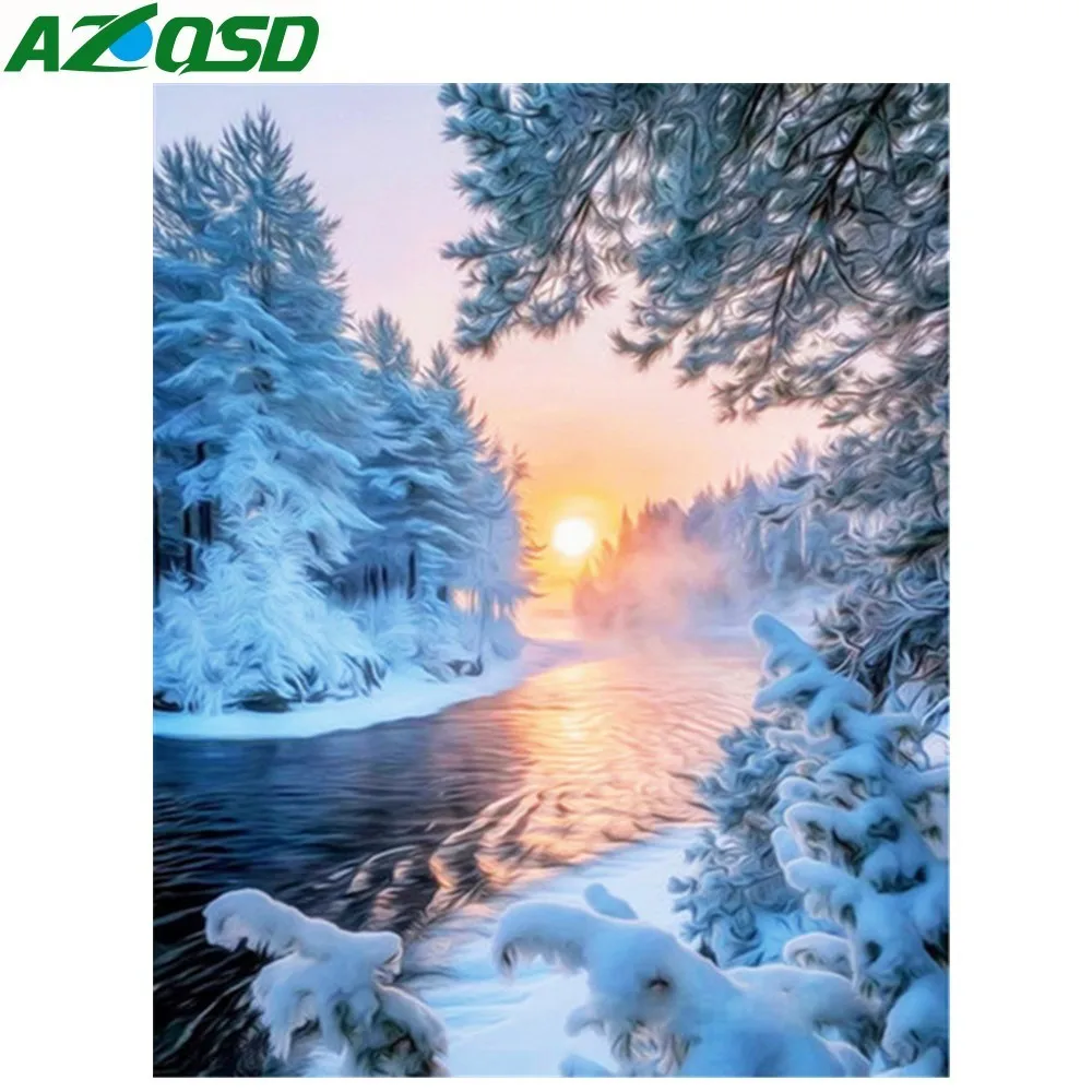Azqsd Алмазная картина Снежный пейзаж вышивка мозаика природа стразы полная