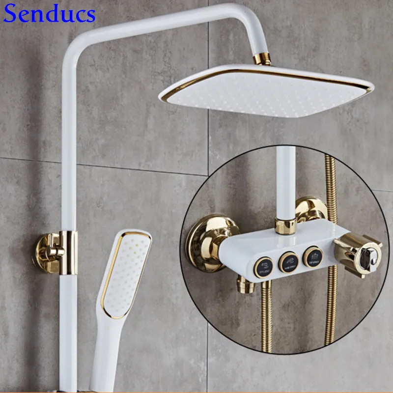 Senducs White Gold Shower Set Thermostatic Bathroom Shower Set Gold Shower Hose Fashion Intelligent Bath Shower Set
Senducs White Gold Shower Set Thermostatic Bathroom Shower Set Gold Shower Hose Fashion Intelligent Bath Shower Set