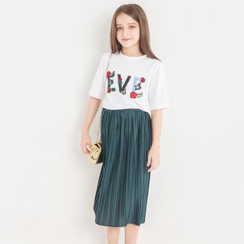 Girls Clothes Set White Tee Shirt Pleated Green Skirt Kids Summer Children's Sets Two-piece Fresh Style for Teen Girl 11 12 13
Girls Clothes Set White Tee Shirt Pleated Green Skirt Kids Summer Children's Sets Two-piece Fresh Style for Teen Girl 11 12 13