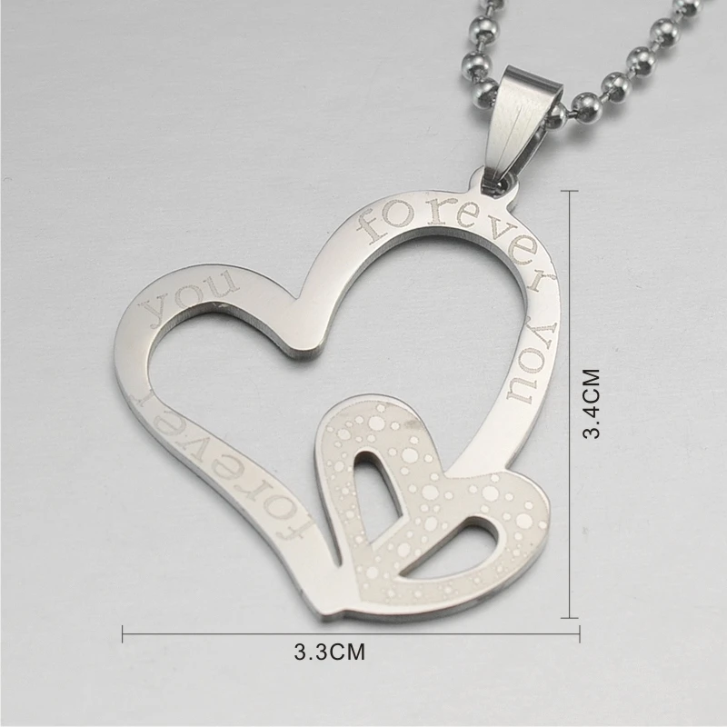 Ожерелье с кулоном из нержавеющей стали двойным сердцем Love Forever длиной 60 см |