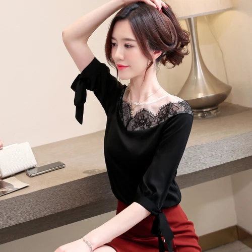 Korean 2019 New Summer Sexy Lace Patchwork Shirt Bow Chiffon Casual Brief Camisas Fashion Blusas Mujer De Moda
Korean 2019 New Summer Sexy Lace Patchwork Shirt Bow Chiffon Casual Brief Camisas Fashion Blusas Mujer De Moda