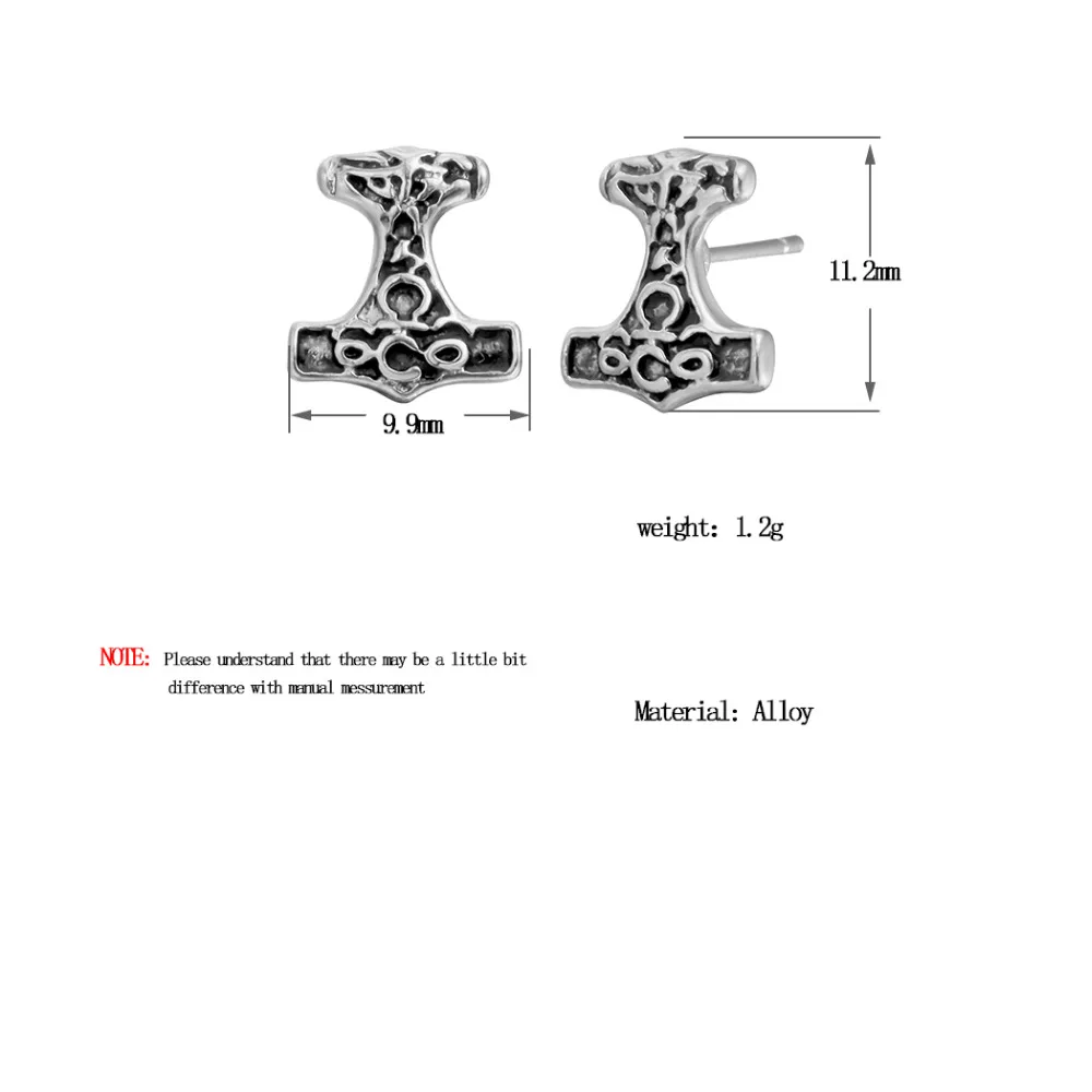 QIAMNI Punk Slavic Thors Hammer Mjolnir Viking Stud Earrings for Women Men Birthday Lover Christmas Gift Brincos Dropshipping | Украшения и