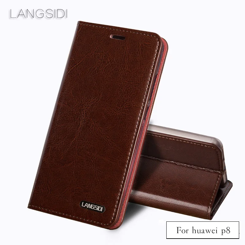 

Luxury Flip three card oil wax skin flip phone holster For Huawei p8 phone case all handmade custom