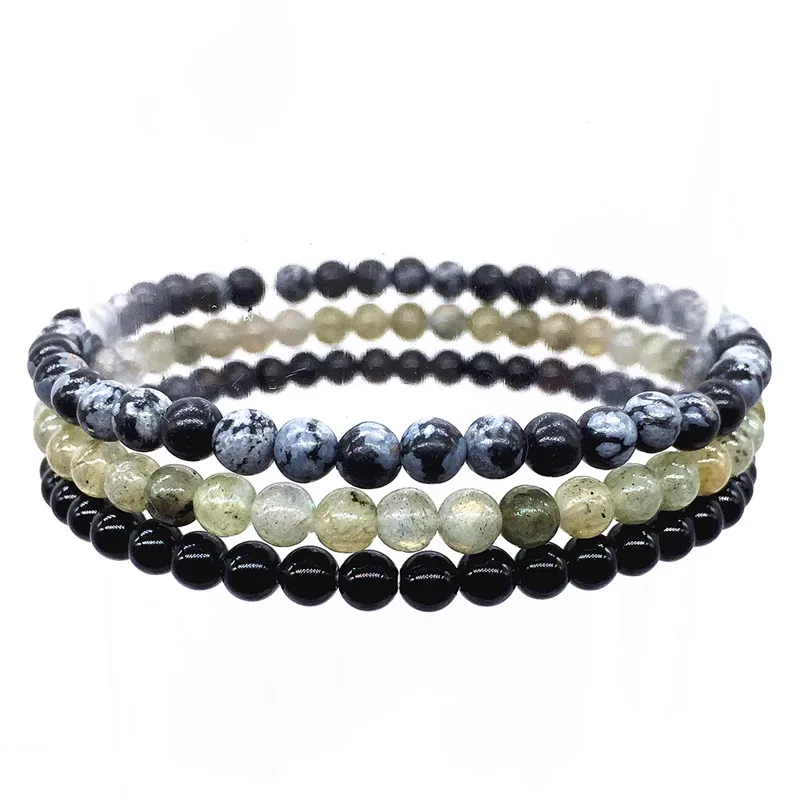 

Set Bracelets 3 pcs / set 4 mm Nature Stone Beads Healing Energy Girl Woman Jewelry Gift Jaspers Black Agates #3