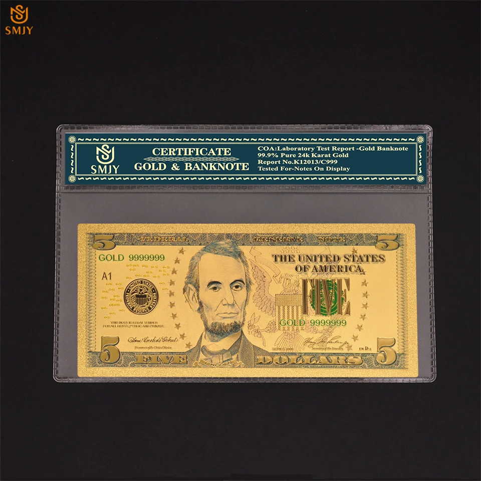 1Pcs US 1928 Models 5 Dollar Money 24k Gold Foil Bill World Currency Fake Banknote Collection With COA Frame
1Pcs US 1928 Models 5 Dollar Money 24k Gold Foil Bill World Currency Fake Banknote Collection With COA Frame