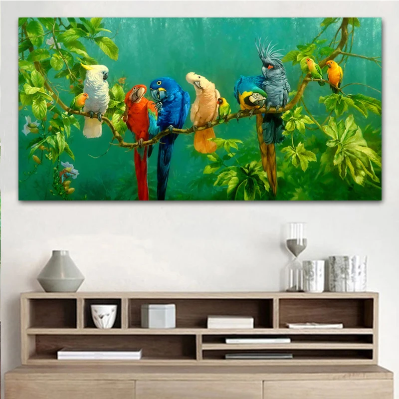 Картины красочные попугаи животные живопись на холсте настенные художественные