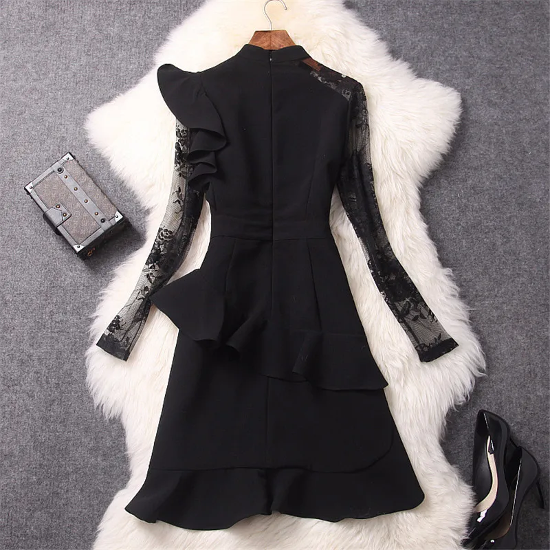 Brand Designers Women Runway 2020 Autumn Fashion Full Sleeve Lace Patchwork Ruffles Sexy Black Party Dresses Vestidos
Brand Designers Women Runway 2020 Autumn Fashion Full Sleeve Lace Patchwork Ruffles Sexy Black Party Dresses Vestidos