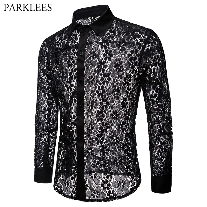 Sexy See-through Shirt Men 2018 Autumn New Slim Fit Long Sleeve Lace Shirt Men Nightclub Party Perform Tops Shirts Chemise Homme
Sexy See-through Shirt Men 2018 Autumn New Slim Fit Long Sleeve Lace Shirt Men Nightclub Party Perform Tops Shirts Chemise Homme