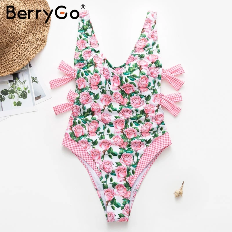 BerryGo/Винтажный женский купальник с цветочным принтом цельный летний купальный