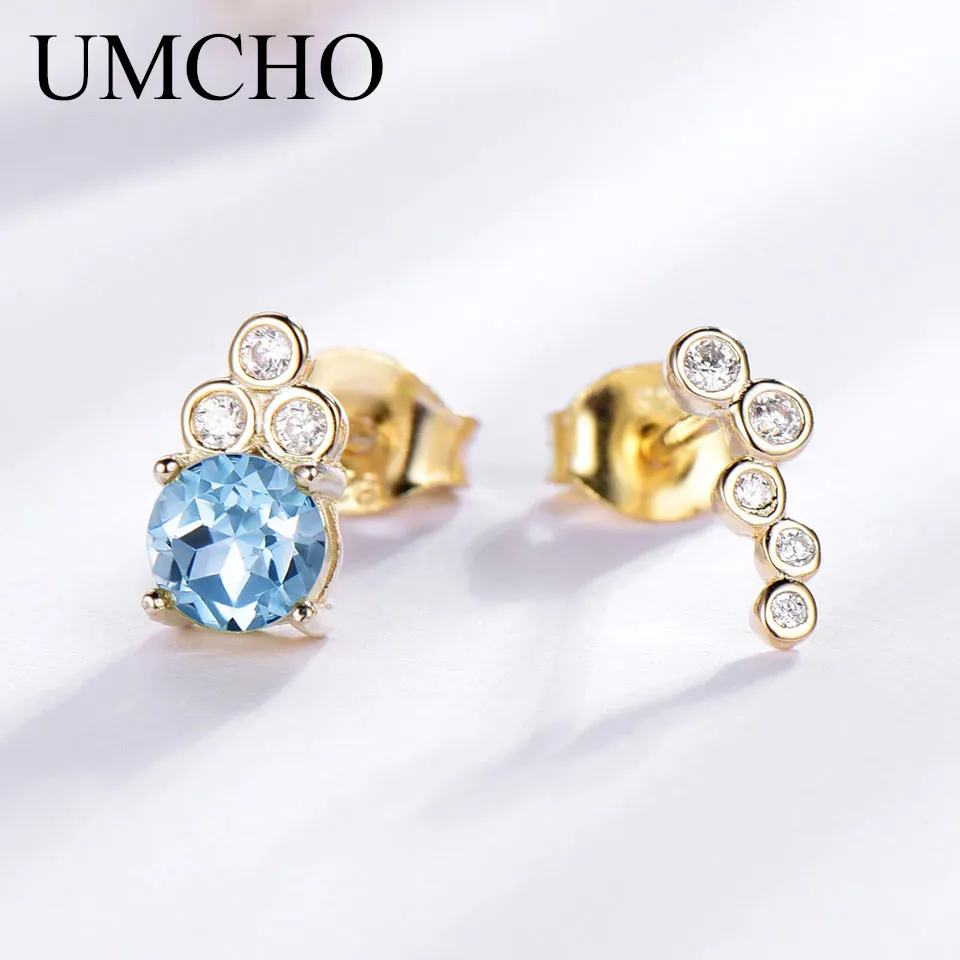 UMCHO Natural Sky Blue Topaz Stud Earrings For Women Yellow 925 Sterling Silver Earrings Female Love Gift Fine Jewelry
UMCHO Natural Sky Blue Topaz Stud Earrings For Women Yellow 925 Sterling Silver Earrings Female Love Gift Fine Jewelry