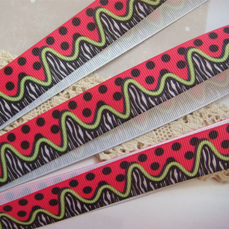 5 ярдов 22 мм Grosgrain ленты печатных точек Зебра зигзаг линии DIY ремесло 239 Новый|grosgrain