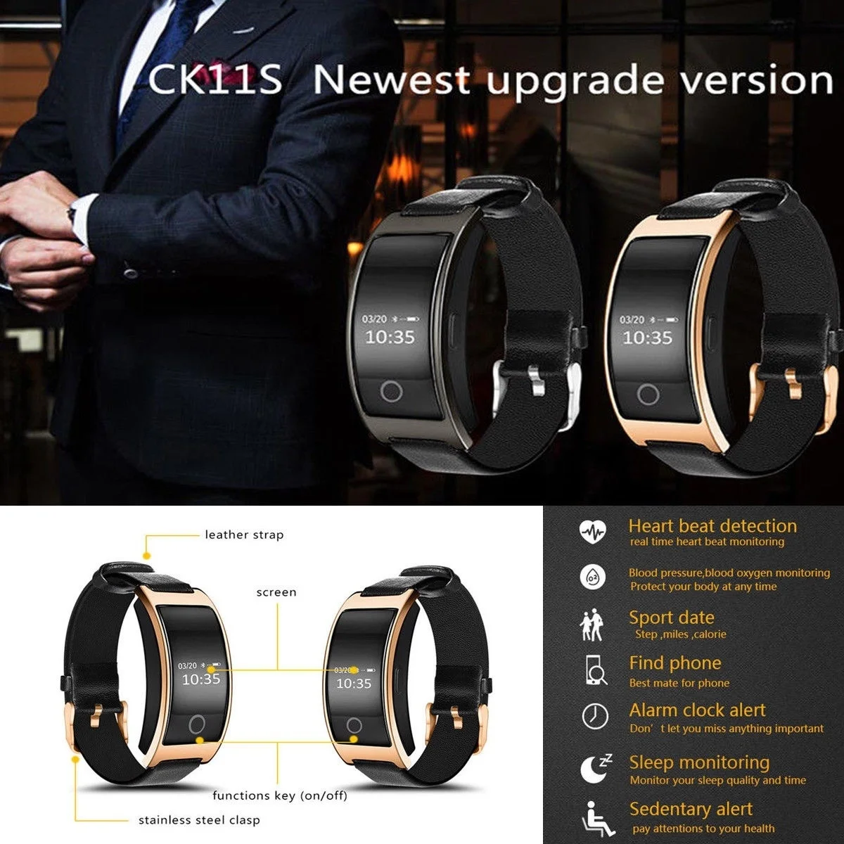 Wristband CK11S Bluetooth Blood Pressure Heart Rate Monitor WristWatch Fitness Bracelet Tracker Pedometer Smart Band
Wristband CK11S Bluetooth Blood Pressure Heart Rate Monitor WristWatch Fitness Bracelet Tracker Pedometer Smart Band