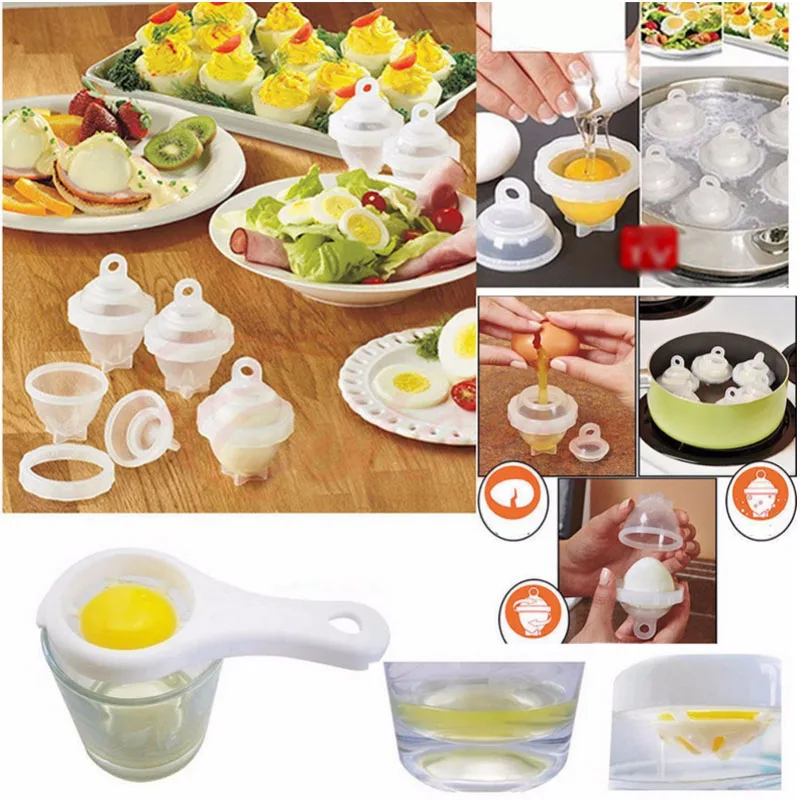6pcs/Set Egg Cookers/Hard Boil Boiled Eggs Cooker without Shells Omelette Molds + Egg Separator Kitchen Cooking Tools
6pcs/Set Egg Cookers/Hard Boil Boiled Eggs Cooker without Shells Omelette Molds + Egg Separator Kitchen Cooking Tools