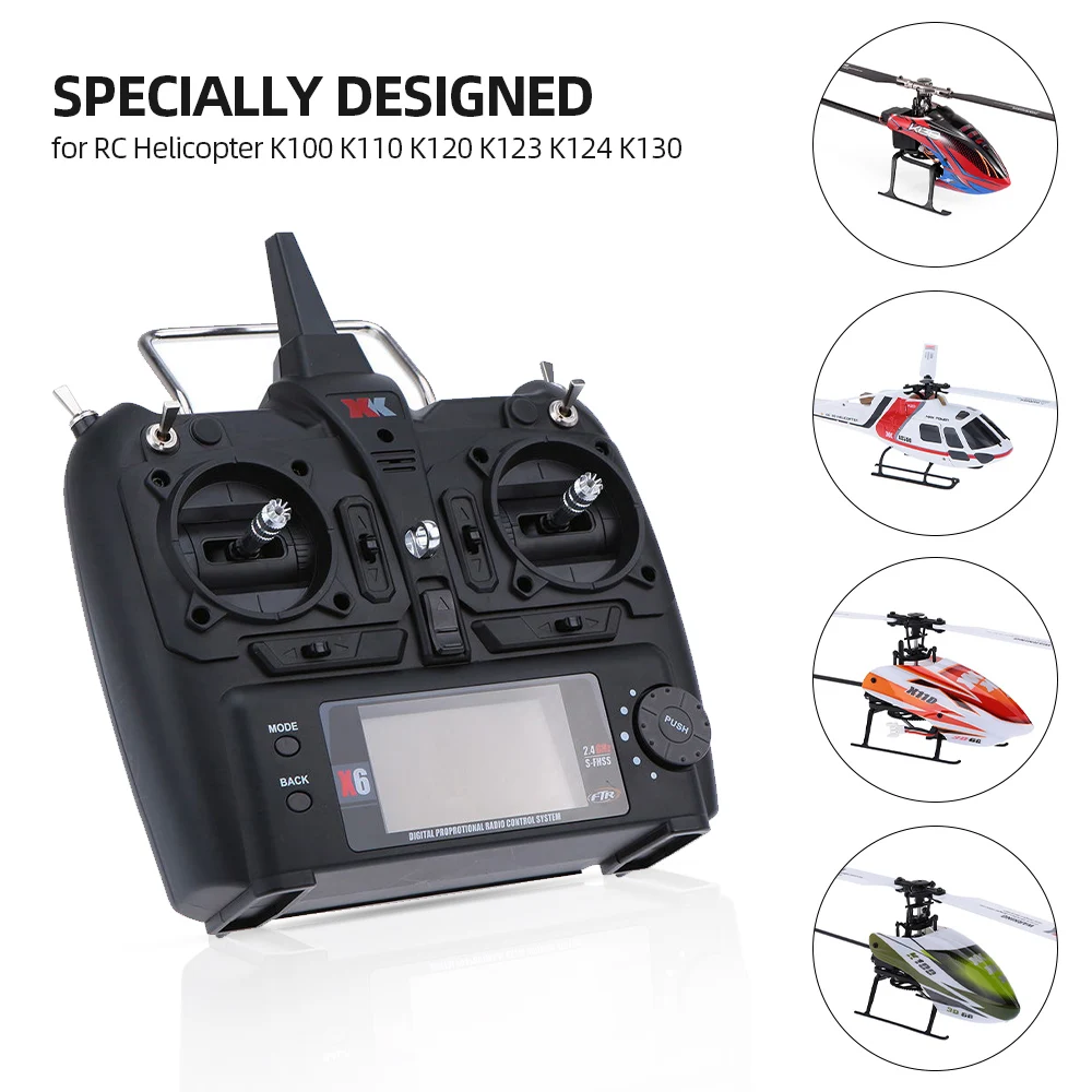 6-9V XK X6 2.4G 6CH Remote Controller Transmitter for RC Helicopter K100 K110 K120 K123 K124 K130 RC Helicopter Drone
6-9V XK X6 2.4G 6CH Remote Controller Transmitter for RC Helicopter K100 K110 K120 K123 K124 K130 RC Helicopter Drone