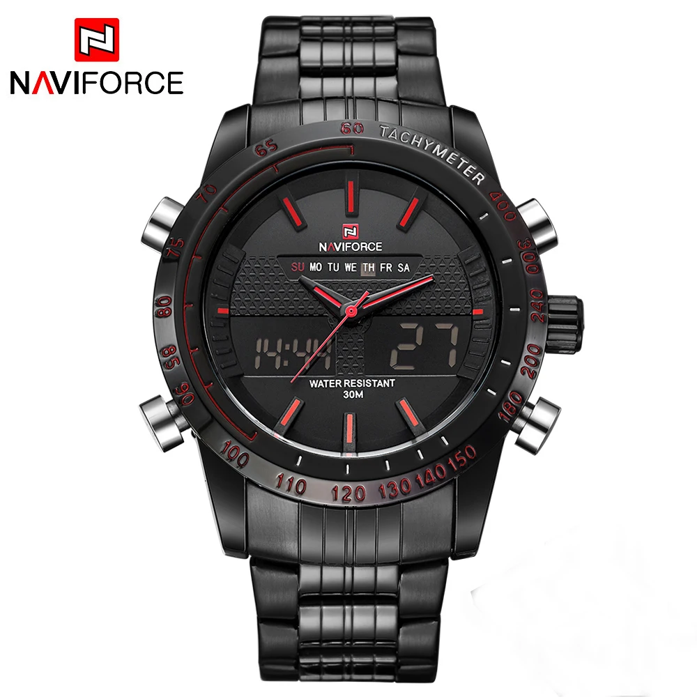 NAVIFORCE часы Мужские полностью стальные черные Cassic хронограф кварцевые мужские