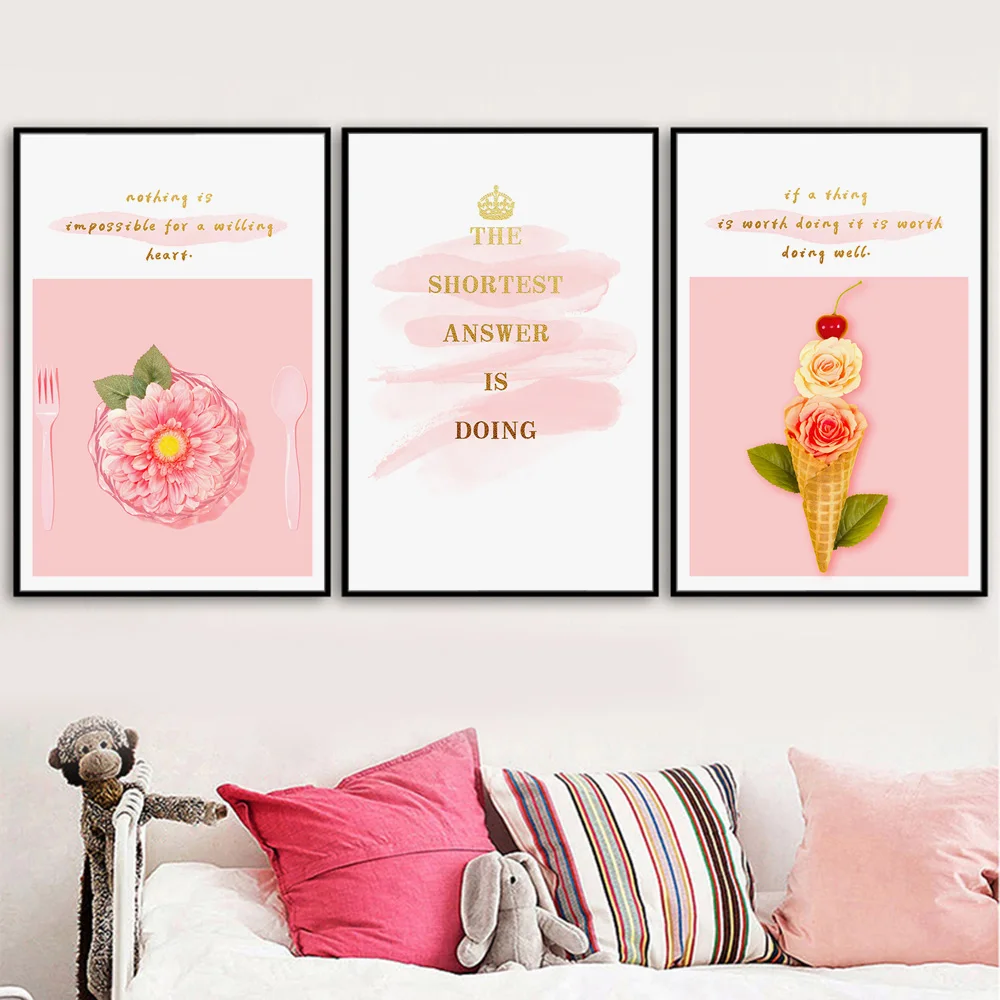Pink Flower Leaf Ice Cream Quotes Modern Wall Art Canvas Painting Nordic Posters and Prints Wall Pictures For Living Room Decor
Pink Flower Leaf Ice Cream Quotes Modern Wall Art Canvas Painting Nordic Posters and Prints Wall Pictures For Living Room Decor