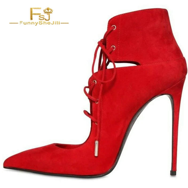 Woman Boots Red Lace Up Boots Flock Pointy Toe 4 Inch Stiletto Heel Pumps Pointed Toe Sexy Party FSJ Autumn Big Size US 16 14
Woman Boots Red Lace Up Boots Flock Pointy Toe 4 Inch Stiletto Heel Pumps Pointed Toe Sexy Party FSJ Autumn Big Size US 16 14
