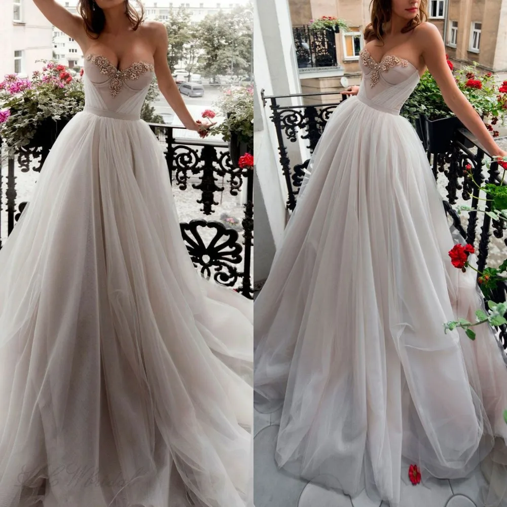 Grey Tulle Sweetheart Evening Dress Strapless A Line Pearls Beads Formal Occasion Dresses Cheap Women Prom Party Gowns
Grey Tulle Sweetheart Evening Dress Strapless A Line Pearls Beads Formal Occasion Dresses Cheap Women Prom Party Gowns