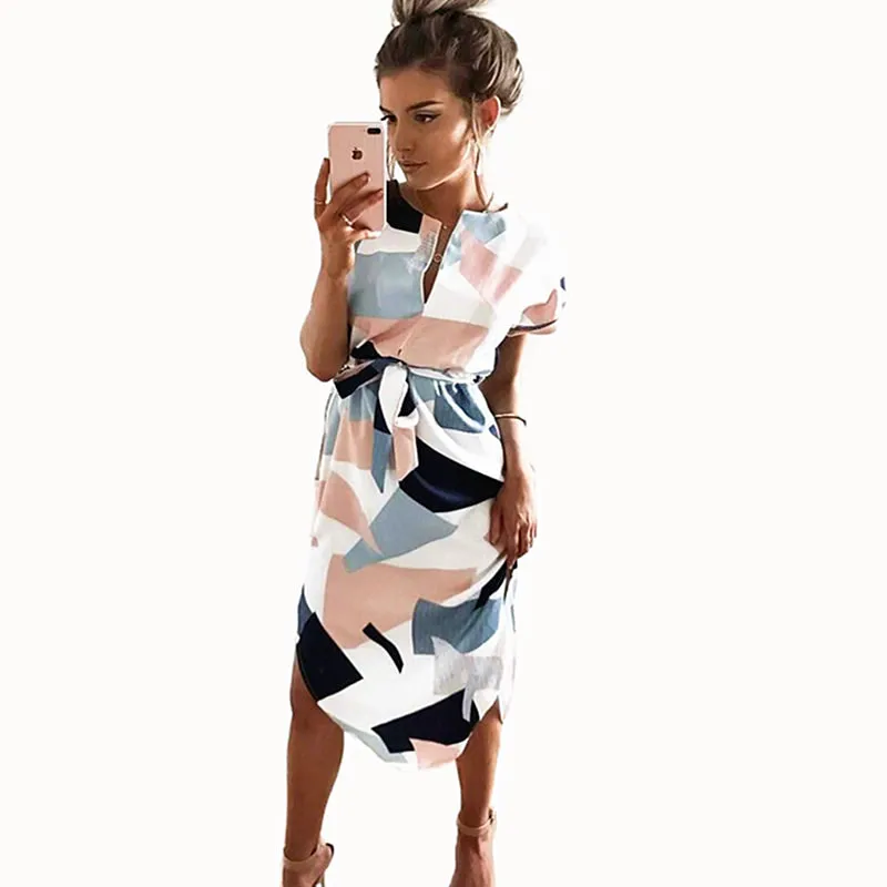 Print Dress 2018 New Fashion Women V-Neck Short Sleeve Summer Dresses Casual Sashes Robe Dress Vestidos
Print Dress 2018 New Fashion Women V-Neck Short Sleeve Summer Dresses Casual Sashes Robe Dress Vestidos