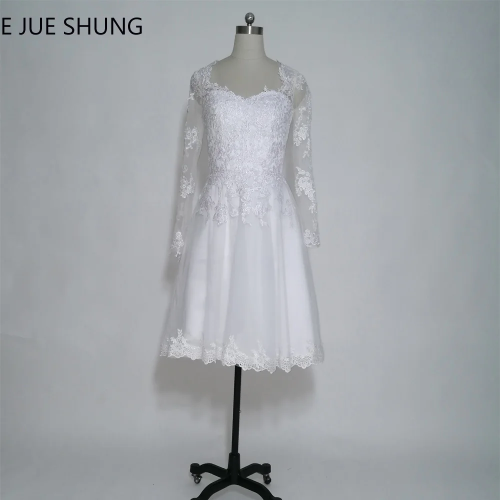 E JUE SHUNG White Lace Appliques Short Wedding Dresses A-line Long Sleeves Beach Wedding Dresses trouwjurk
E JUE SHUNG White Lace Appliques Short Wedding Dresses A-line Long Sleeves Beach Wedding Dresses trouwjurk
