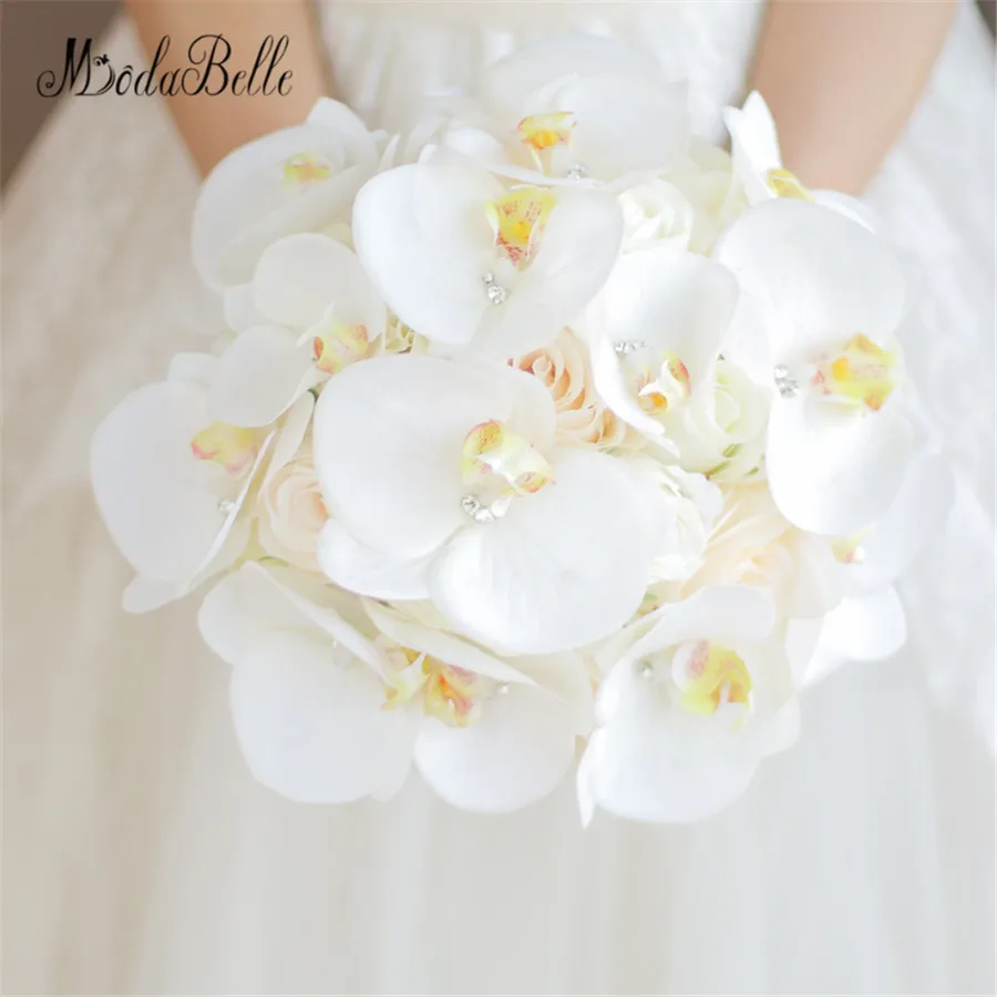 

Свадебный букет modabelle с белыми кристаллами, свадебные цветы фаленопсис, брошь, букет для невесты, Искусственные Свадебные букеты
