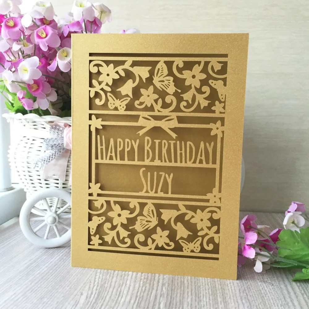 100pcs Laser Cut Chic Pearlized paper Craft Customized words name Date on Happy Birthday Invitations Cover Greeting Card
100pcs Laser Cut Chic Pearlized paper Craft Customized words name Date on Happy Birthday Invitations Cover Greeting Card