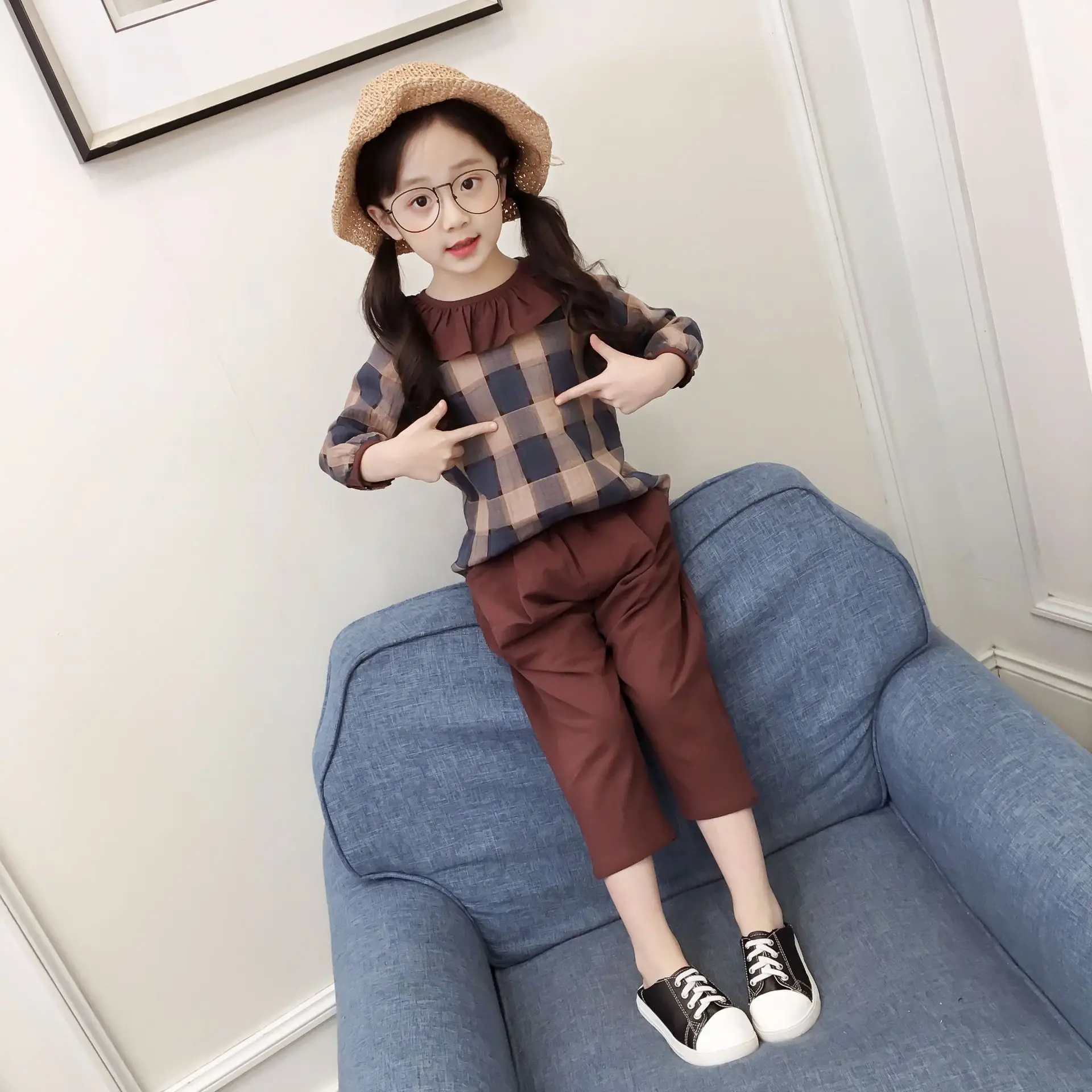 Casual Girl Plaid Set Spring Fashion Outfit Long Sleeve Plaid Blouse T-shirt Tops Knee Length Pants Clothing Set For 4-14Y
Casual Girl Plaid Set Spring Fashion Outfit Long Sleeve Plaid Blouse T-shirt Tops Knee Length Pants Clothing Set For 4-14Y