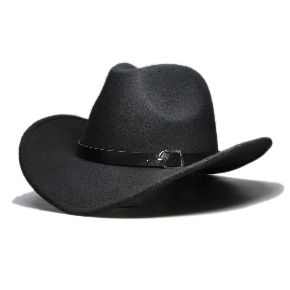 

LUCKYLIANJI Men Women Unisex Country Cowboy Western Leather Band Hat Fedora Trilby Wool Felt Jazz Chapeu Cap (54/57/61cm,Adjust)
