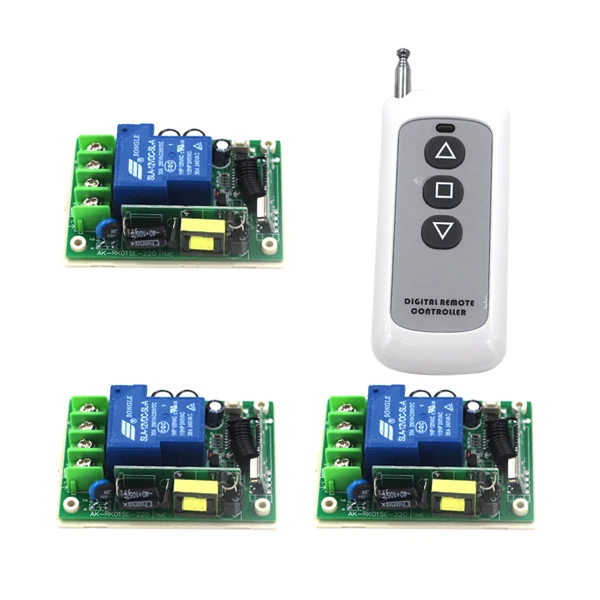 AC 85V-250V 110V 30A 433MHz Wireless Remote Control Switch 1 Transmitter with 3 Receiver SKU: 5279
AC 85V-250V 110V 30A 433MHz Wireless Remote Control Switch 1 Transmitter with 3 Receiver SKU: 5279